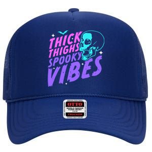 Thick Thighs Spooky Vibes Funny Halloween Skull Pastel Goth Great Gift High Crown Mesh Back Trucker Hat