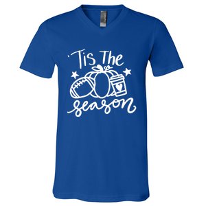 Tis The Season Fall Pumpkin Spice Football Season Autumn Gift V-Neck T-Shirt