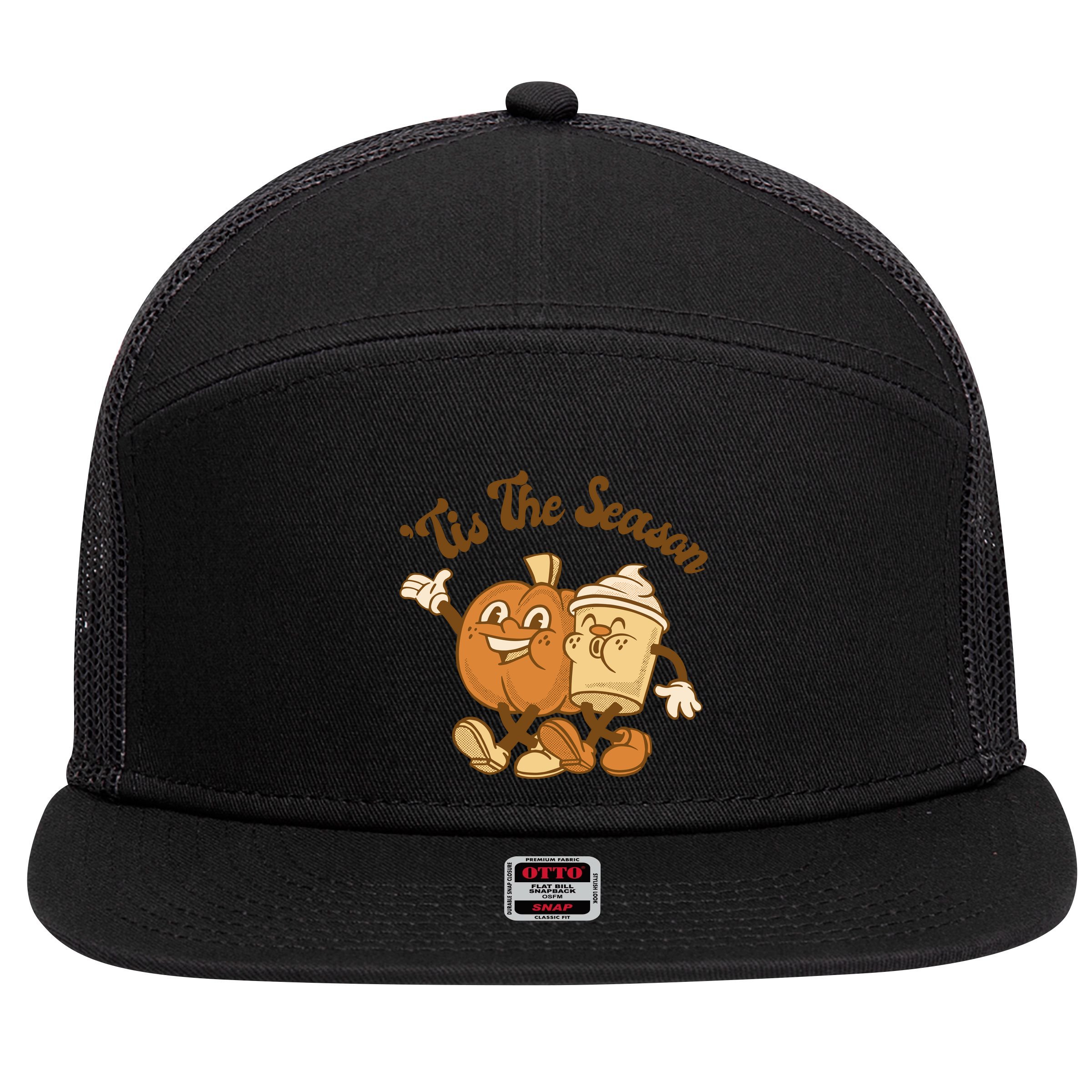 Tis The Season Pumpkin Latte Autumn 7 Panel Mesh Trucker Snapback Hat