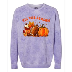 Tis The Season Pumpkin Leaf Latte Fall Thanksgiving Football Colorblast Crewneck Sweatshirt