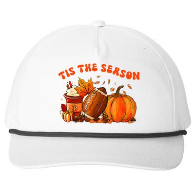 Tis The Season Pumpkin Leaf Latte Fall Thanksgiving Football Snapback Five-Panel Rope Hat