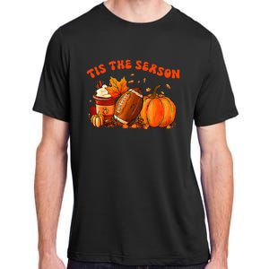 Tis The Season Pumpkin Leaf Latte Fall Thanksgiving Football Adult ChromaSoft Performance T-Shirt