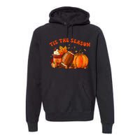 Tis The Season Pumpkin Leaf Latte Fall Thanksgiving Football Premium Hoodie