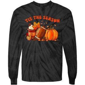 Tis The Season Pumpkin Leaf Latte Fall Thanksgiving Football Tie-Dye Long Sleeve Shirt