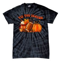 Tis The Season Pumpkin Leaf Latte Fall Thanksgiving Football Tie-Dye T-Shirt