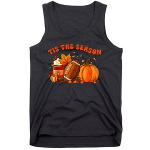 Tis The Season Pumpkin Leaf Latte Fall Thanksgiving Football Tank Top