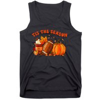 Tis The Season Pumpkin Leaf Latte Fall Thanksgiving Football Tank Top