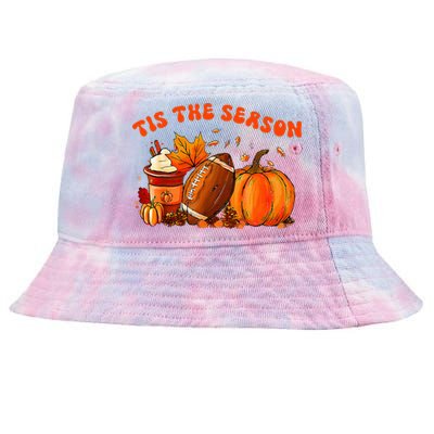 Tis The Season Pumpkin Leaf Latte Fall Thanksgiving Football Tie-Dyed Bucket Hat