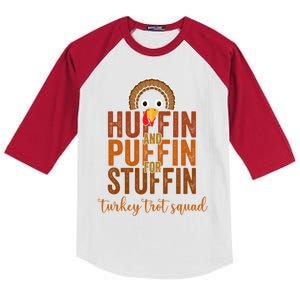 Turkey Trot Squad Huffin And Puffin For Stuffing Fall Vibes Cute Gift Kids Colorblock Raglan Jersey