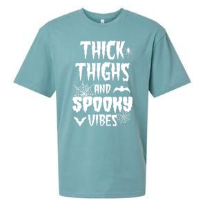 Thick Thighs Spooky Vibes Halloween Pumpkin Ghost Graphic Gift Sueded Cloud Jersey T-Shirt