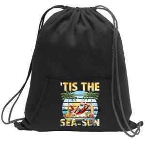 Tis The Sea Sun Christmas In July Santa Beach Summer Sweatshirt Cinch Pack Bag