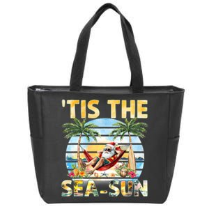 Tis The Sea Sun Christmas In July Santa Beach Summer Zip Tote Bag