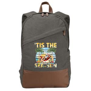 Tis The Sea Sun Christmas In July Santa Beach Summer Cotton Canvas Backpack