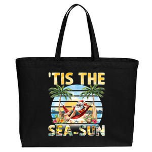 Tis The Sea Sun Christmas In July Santa Beach Summer Cotton Canvas Jumbo Tote