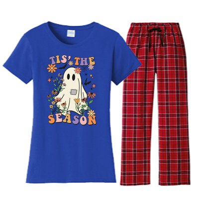 Tis' The Season Retro Halloween Party Funny Ghost Pumpkin Great Gift Women's Flannel Pajama Set