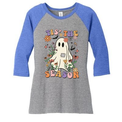 Tis' The Season Retro Halloween Party Funny Ghost Pumpkin Great Gift Women's Tri-Blend 3/4-Sleeve Raglan Shirt