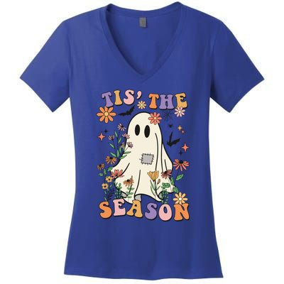 Tis' The Season Retro Halloween Party Funny Ghost Pumpkin Great Gift Women's V-Neck T-Shirt