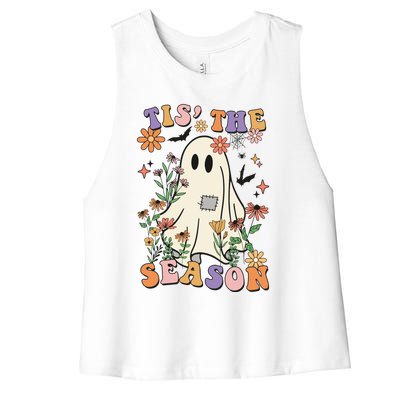 Tis' The Season Retro Halloween Party Funny Ghost Pumpkin Great Gift Women's Racerback Cropped Tank