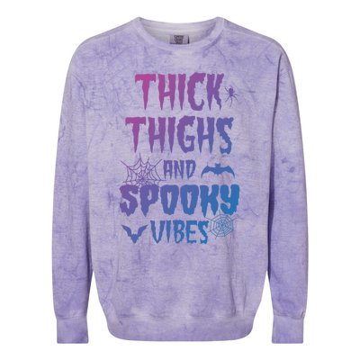 Thick Thighs Spooky Vibes Halloween Pumpkin Ghost Graphic Cute Gift Colorblast Crewneck Sweatshirt