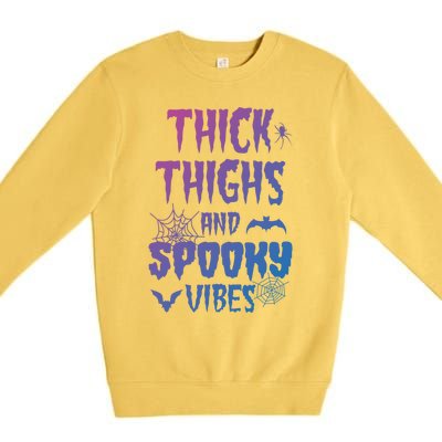 Thick Thighs Spooky Vibes Halloween Pumpkin Ghost Graphic Cute Gift Premium Crewneck Sweatshirt