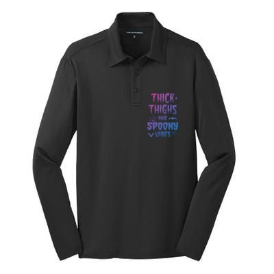 Thick Thighs Spooky Vibes Halloween Pumpkin Ghost Graphic Cute Gift Silk Touch Performance Long Sleeve Polo