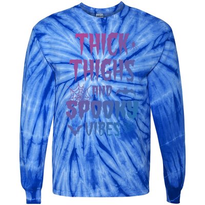 Thick Thighs Spooky Vibes Halloween Pumpkin Ghost Graphic Cute Gift Tie-Dye Long Sleeve Shirt