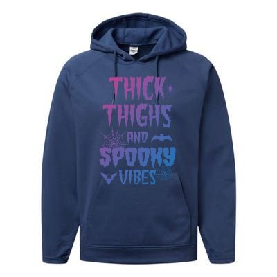 Thick Thighs Spooky Vibes Halloween Pumpkin Ghost Graphic Cute Gift Performance Fleece Hoodie