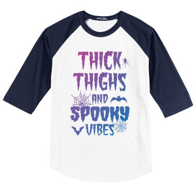 Thick Thighs Spooky Vibes Halloween Pumpkin Ghost Graphic Cute Gift Baseball Sleeve Shirt