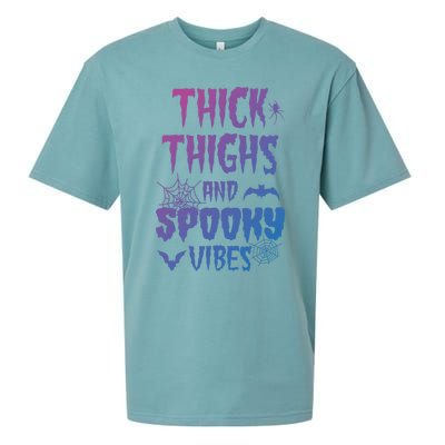 Thick Thighs Spooky Vibes Halloween Pumpkin Ghost Graphic Cute Gift Sueded Cloud Jersey T-Shirt