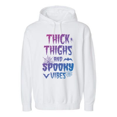 Thick Thighs Spooky Vibes Halloween Pumpkin Ghost Graphic Cute Gift Garment-Dyed Fleece Hoodie