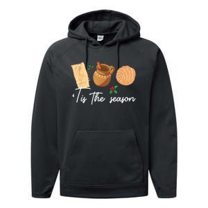 Tis The Season Christmas Mexican Concha Tamale Cafe De Olla Performance Fleece Hoodie