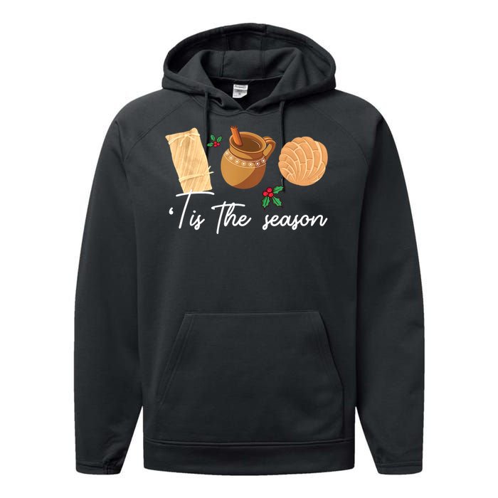 Tis The Season Christmas Mexican Concha Tamale Cafe De Olla Performance Fleece Hoodie