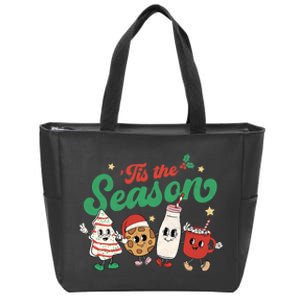 Tis The Season Retro Christmas Tree Xmas Hot Cocoa Holiday Zip Tote Bag