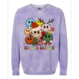 Tis The Season Christmas Tree Santa Reindeer Xmas Smile Face Colorblast Crewneck Sweatshirt