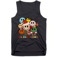 Tis The Season Christmas Tree Santa Reindeer Xmas Smile Face Tank Top