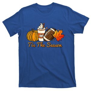 Tis The Season Pumpkin Leaf Latte Fall Thanksgiving Football T-Shirt