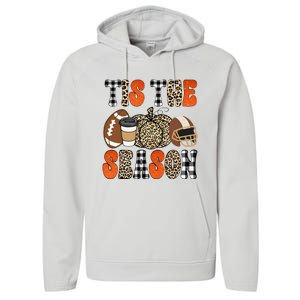 Tis The Season Pumpkin Leaf Latte Fall Thanksgiving Football Performance Fleece Hoodie