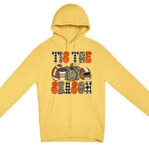 Tis The Season Pumpkin Leaf Latte Fall Thanksgiving Football Premium Pullover Hoodie