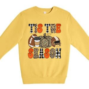 Tis The Season Pumpkin Leaf Latte Fall Thanksgiving Football Premium Crewneck Sweatshirt