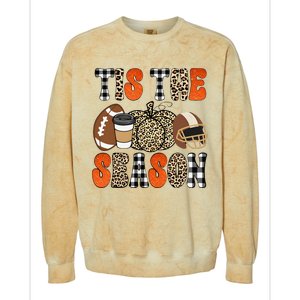 Tis The Season Pumpkin Leaf Latte Fall Thanksgiving Football Colorblast Crewneck Sweatshirt