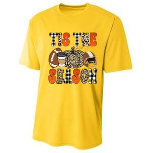 Tis The Season Pumpkin Leaf Latte Fall Thanksgiving Football Performance Sprint T-Shirt