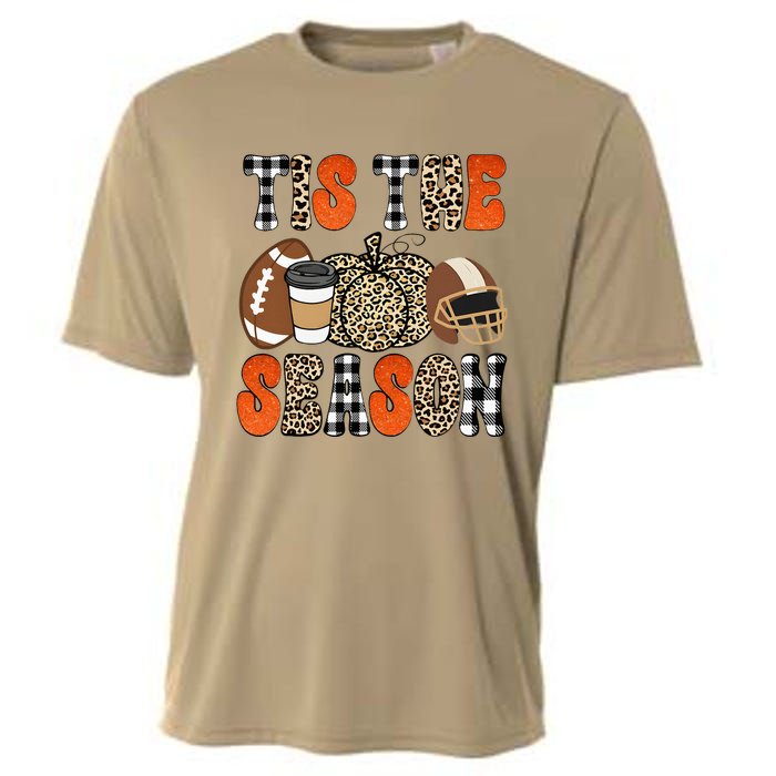 Tis The Season Pumpkin Leaf Latte Fall Thanksgiving Football Cooling Performance Crew T-Shirt