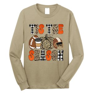 Tis The Season Pumpkin Leaf Latte Fall Thanksgiving Football Long Sleeve Shirt