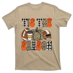 Tis The Season Pumpkin Leaf Latte Fall Thanksgiving Football T-Shirt