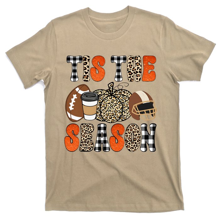 Tis The Season Pumpkin Leaf Latte Fall Thanksgiving Football T-Shirt