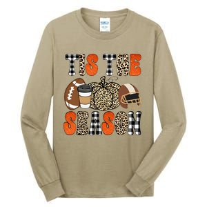 Tis The Season Pumpkin Leaf Latte Fall Thanksgiving Football Tall Long Sleeve T-Shirt