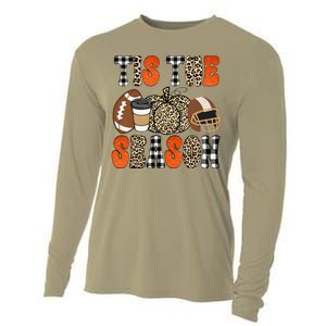 Tis The Season Pumpkin Leaf Latte Fall Thanksgiving Football Cooling Performance Long Sleeve Crew