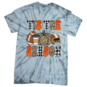 Tis The Season Pumpkin Leaf Latte Fall Thanksgiving Football Tie-Dye T-Shirt