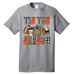 Tis The Season Pumpkin Leaf Latte Fall Thanksgiving Football Tall T-Shirt