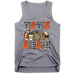 Tis The Season Pumpkin Leaf Latte Fall Thanksgiving Football Tank Top